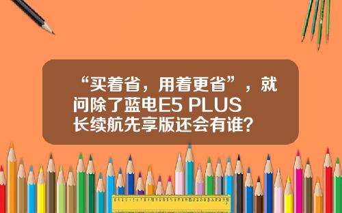 “买着省，用着更省”，就问除了蓝电E5 PLUS 长续航先享版还会有谁？