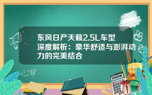 东风日产天籁2.5L车型深度解析：豪华舒适与澎湃动力的完美结合