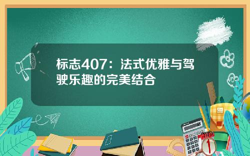 标志407：法式优雅与驾驶乐趣的完美结合