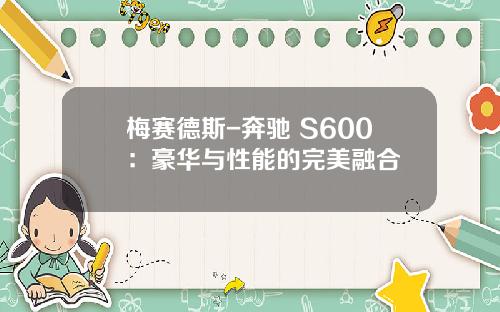 梅赛德斯-奔驰 S600：豪华与性能的完美融合