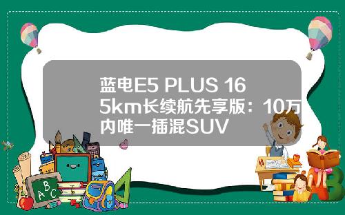蓝电E5 PLUS 165km长续航先享版：10万内唯一插混SUV
