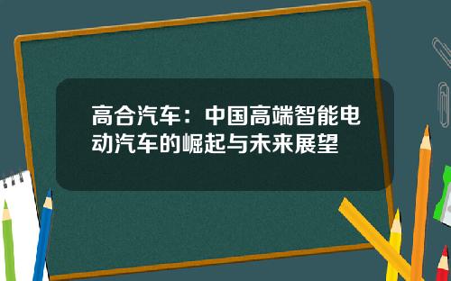 高合汽车：中国高端智能电动汽车的崛起与未来展望
